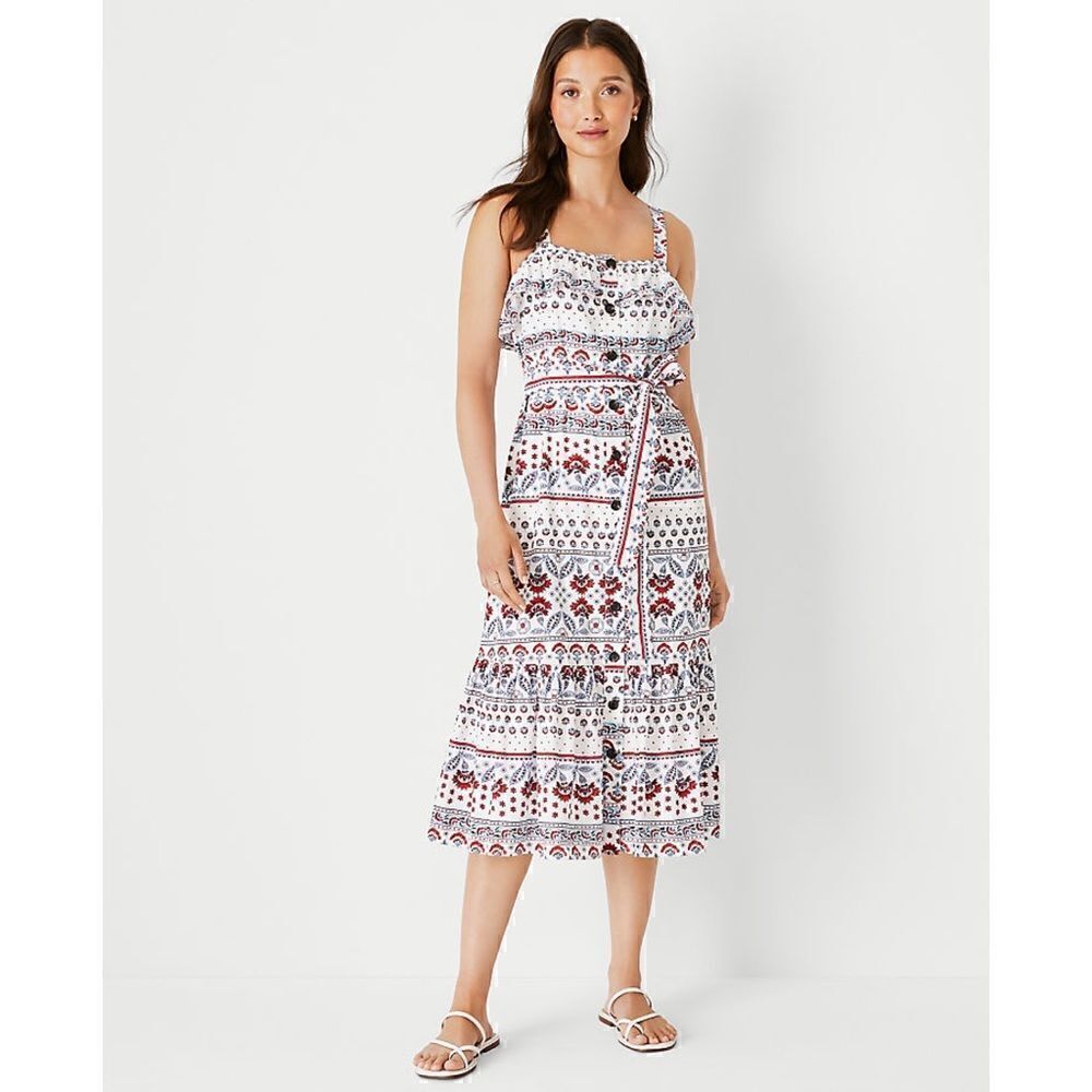 NWT Ann Taylor Floral Tie Waist Flare Dress, Size XS